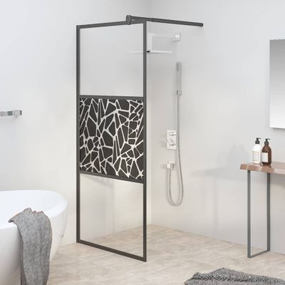 vidaXL Sprchová zástena z ESG skla s dizajnom kameňov 90x195 cm čierna