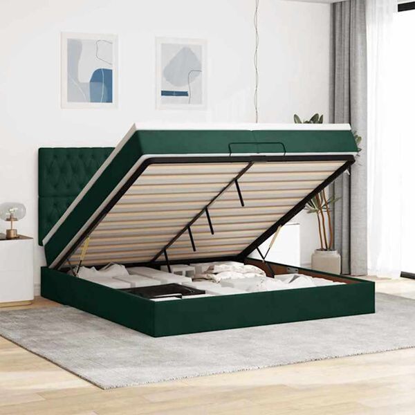 vidaXL Osmanský rám postele s matracmi tmavozelená 200x200 cm zamat