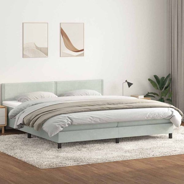 vidaXL Box Spring Posteľ s matracom Svetlosivá 200x210 cm Zamat