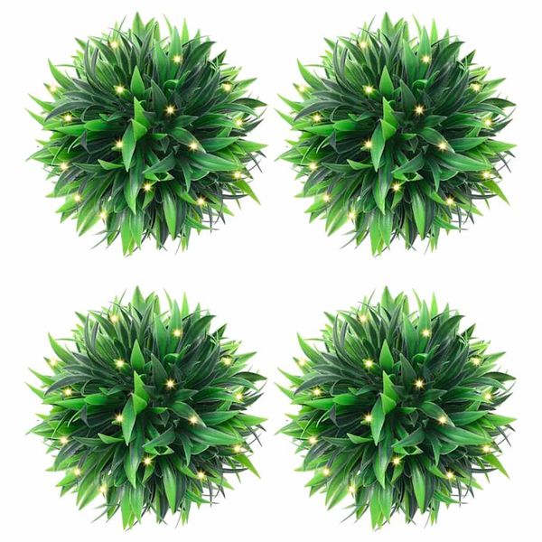 vidaXL Umelé buxusové gule s LED svetlami, 4 ks, zelená, 15 cm