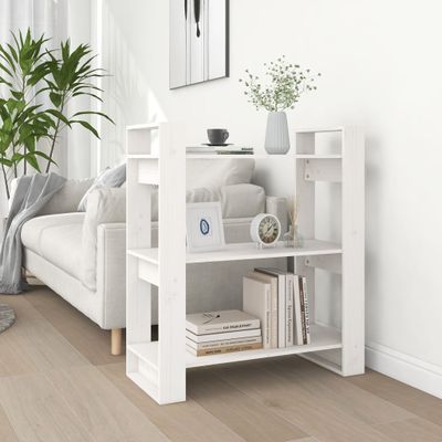 vidaXL Knižnica/deliaca stena biela 80x35x91 cm masívna borovica