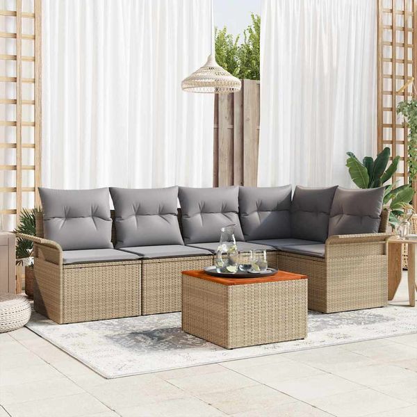 vidaXL Súprava záhradných pohoviek s vankúšom 6 pcs Béžová polyratan