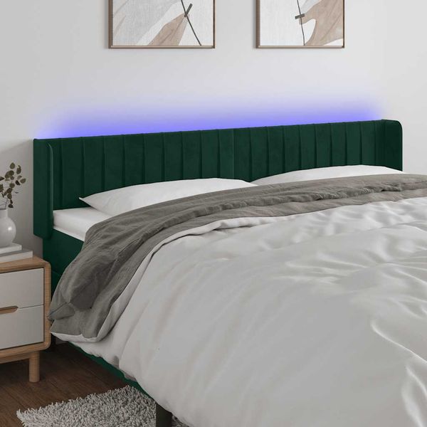 vidaXL Čelo postele s LED tmavozelené 163x16x78/88 cm zamat
