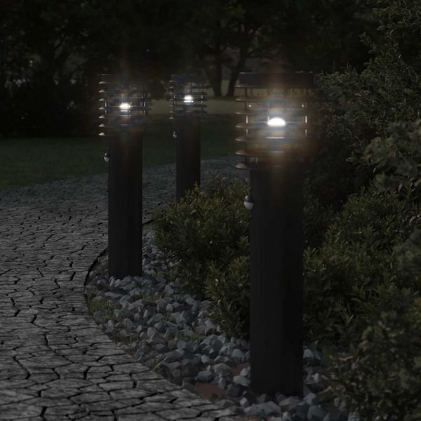 vidaXL Vonkajšie stojace lampy senzor 3 ks čierne 60 cm nehrdzav. oceľ