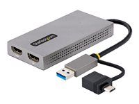 USB 3.0 to HDMI Multi-Monitor Display Adapter for Laptop (107B-USB-HDMI) - Video adaptér - USB typ A, USB-C s pinmi (samec) do 2 x 19 pin HDMI Type A so zdierkami (samica) - sivá - podporuje 4K