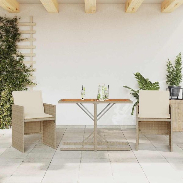 vidaXL 3-dielna bistro súprava s podložkami béžová polyratan