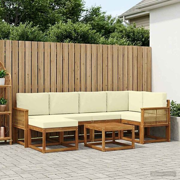 vidaXL Záhradná súprava gaučov s vankúšom 7 pcs Prírodná a krémová
