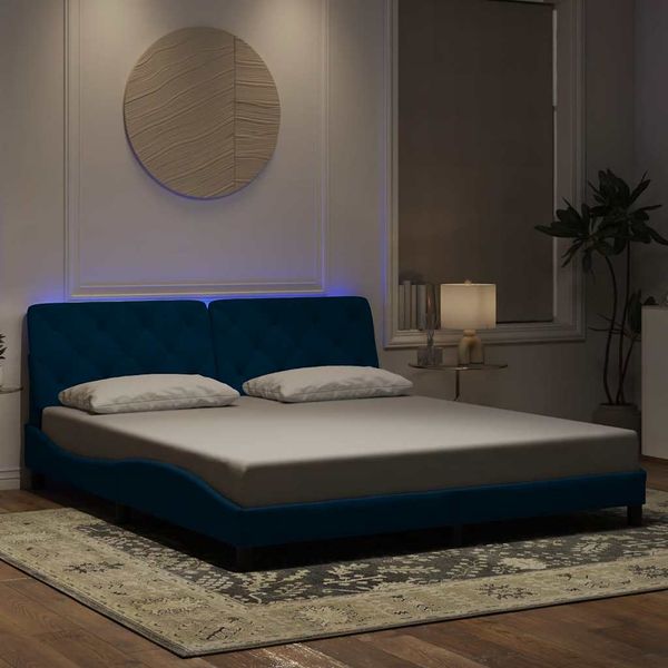 vidaXL Rám postele s LED bez matraca modrý 180x200 cm zamat