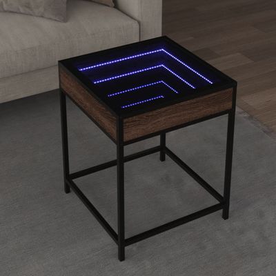 vidaXL Konferenčný stolík s nekonečnými LED hnedý dub 40x40x51 cm