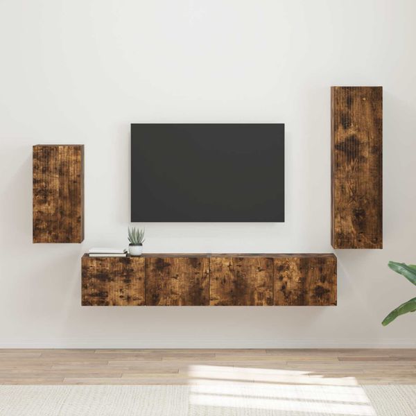 vidaXL Zostava TV skriniek Nástenný 4 pcs Dymová dub Kompozitné drevo