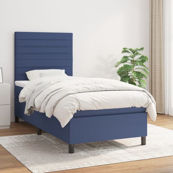 vidaXL Posteľný rám boxsping s matracom modrý 80x200 cm látka