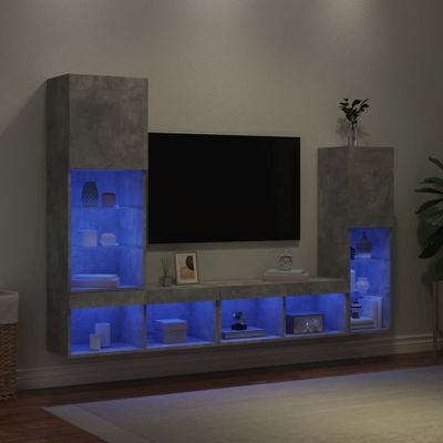 vidaXL 4-dielne TV nástenné skrinky s LED betónovo sivé kompozit.drevo