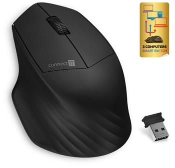 CONNECT IT Triple SmartSwitch bezdrôtová myš, 2.4 GHz & BT, ČIERNA