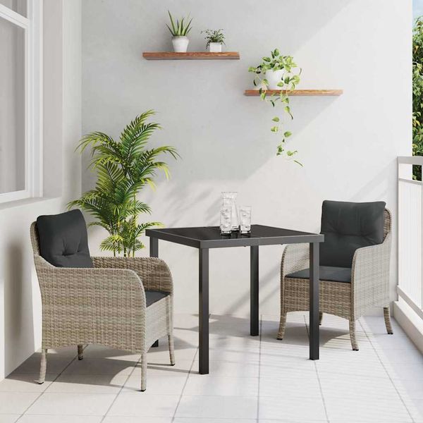 vidaXL Záhradný jedálenský set s vankúšom 3 pcs Svetlosivá polyratan