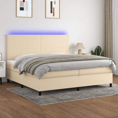 vidaXL Posteľ boxsping s matracom a LED krémová 200x200 cm látka