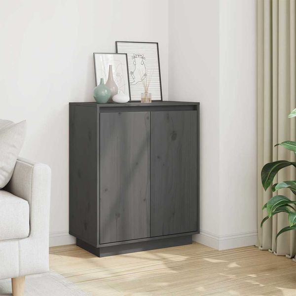vidaXL Komoda, sivá 60x34x75 cm, borovicový masív