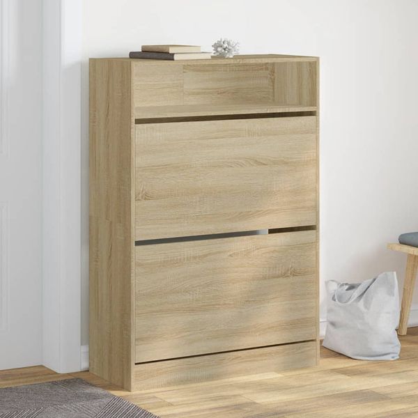 vidaXL Botník s 2 výklopnými zásuvkami dub sonoma 80x34x116 cm