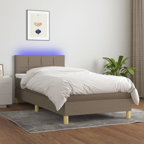 vidaXL Posteľ boxsping s matracom a LED sivohnedá 80x200 cm látka