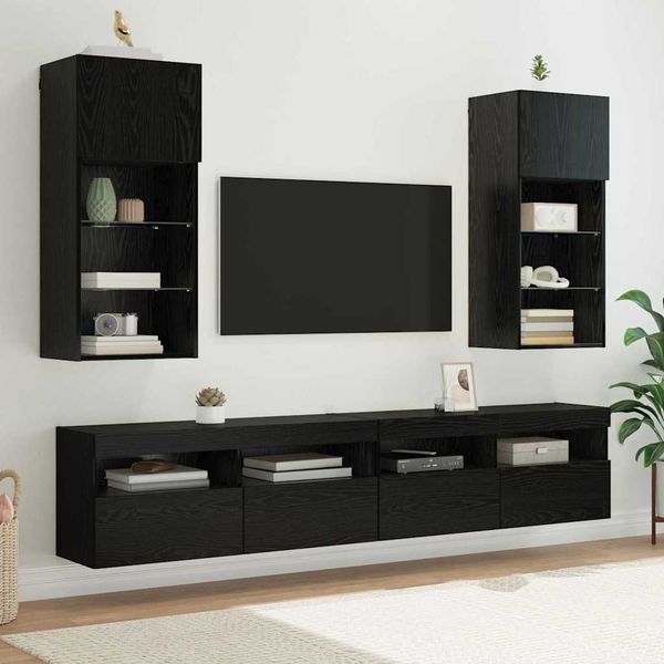 vidaXL Nástenné TV skrinky s LED 2 pcs Čierny dub 40,5 x 30 x 90 cm