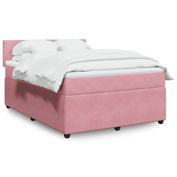 vidaXL Posteľný rám boxsping s matracom ružový 140x190 cm zamat