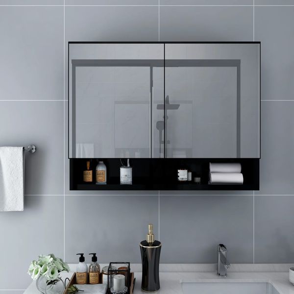 vidaXL LED kúpeľňová zrkadlová skrinka čierna 80x15x60 cm MDF