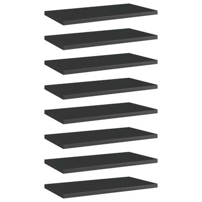 vidaXL Prídavné police 8 ks, lesklé čierne 40x20x1,5 cm, drevotrieska