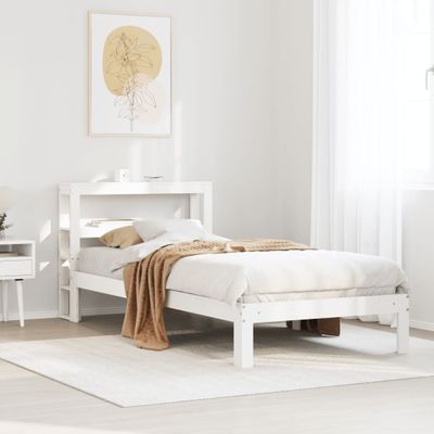 vidaXL Posteľný rám s čelom biely 75x190 cm borovicový masív