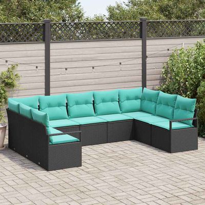 vidaXL Sada pohoviek s vankúšom 9 pcs Čierna polyratan