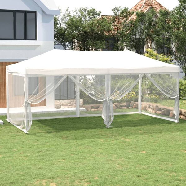 vidaXL Skladací párty stan s bočnými stenami biely 3x6 m