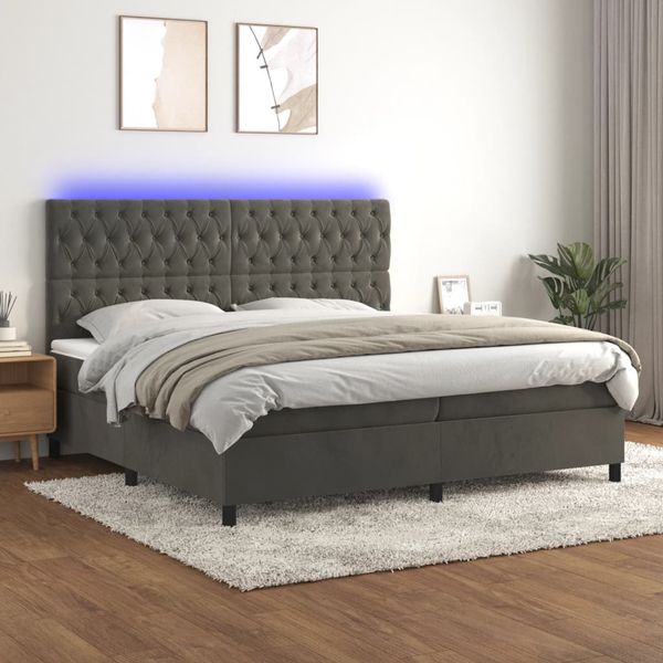 vidaXL Posteľ boxsping s matracom a LED tmavosivá 200x200 cm zamat