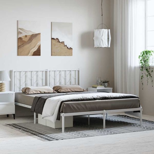 vidaXL Kovový rám postele s čelom biely 193x203 cm