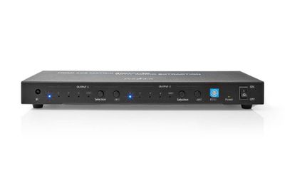 NEDIS HDMI přepínač/ 4x HDMI vstup/ 2x 3.5 mm/ 2x HDMI výstup/ 2x TosLink/ 4K@60Hz/ 18 Gbps/ dálkově ovládaní/ kov/antr Matrix switch, 4× HDMI™ vstup, 2× HDMI™ výstup, 2× TosLink, 2× 3,5 mm jack, 4K@60Hz, 18 Gbps, audio extraktor, dálkový ovladac