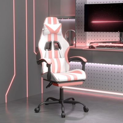 vidaXL Herná stolička s podnožkou biela a ružová umelá koža