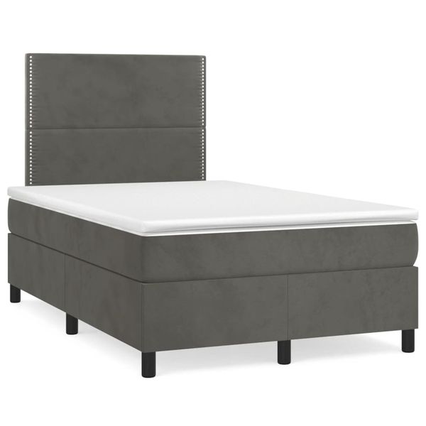 vidaXL Boxspring posteľ s matracom a LED, tmavosivá 120x190 cm, zamat