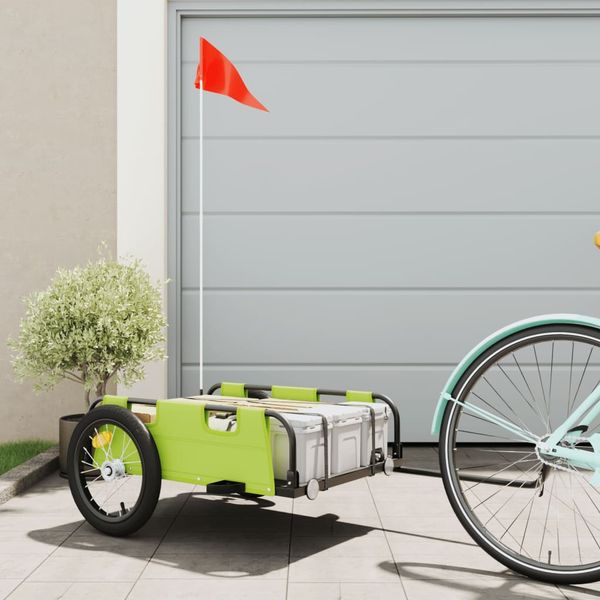 vidaXL Príves na bicykel, zelený, oxfordská látka, železo
