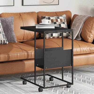 vidaXL Príručný stolík s kolieskami čierny 55x36x63,5cm spracov. drevo
