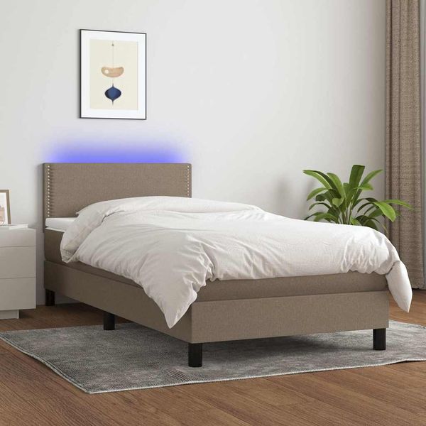 vidaXL Posteľ boxsping s matracom a LED sivohnedá 100x200 cm látka