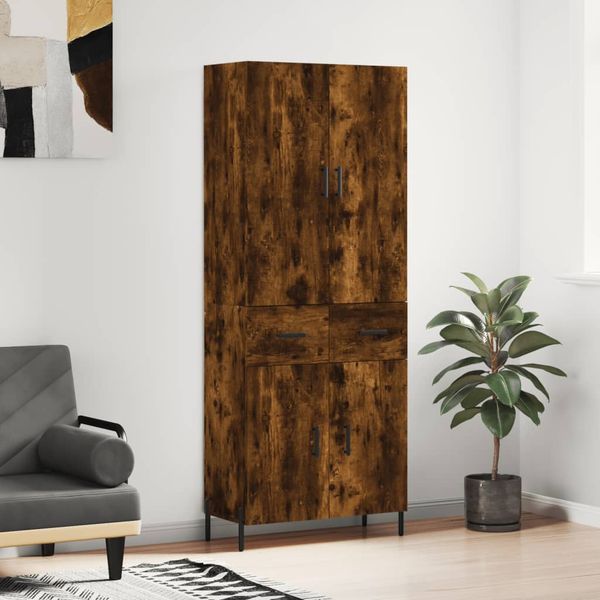 vidaXL Vysoká skrinka dymový dub 69,5x34x180 cm spracované drevo