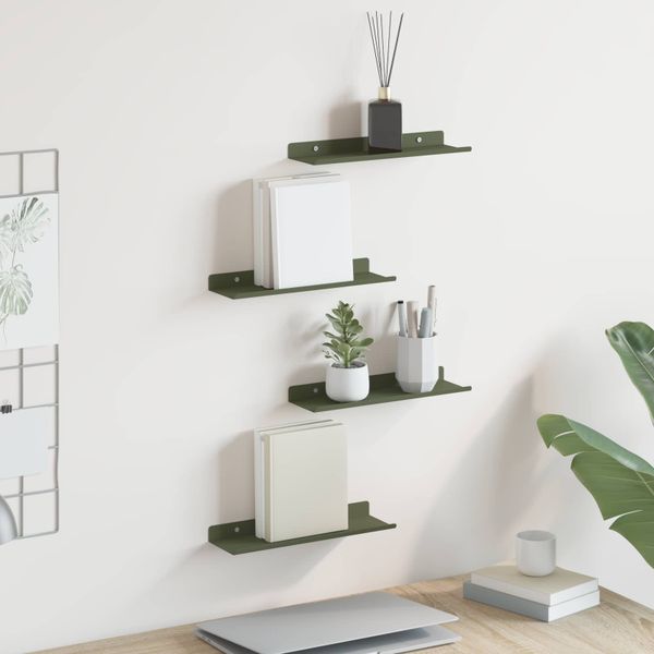 vidaXL Závesná polica 4 pcs Olivová zelená 30 x 9 x 2,5 cm Oceľ