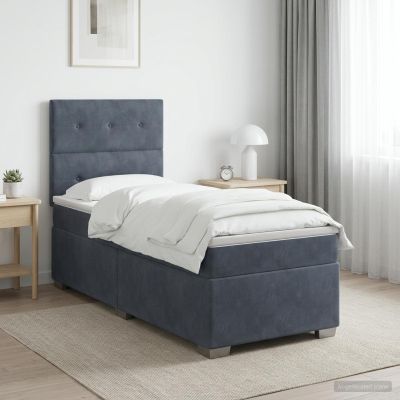 vidaXL Posteľ boxspring s matracom Tmavosivá Jednoduchý Zamat