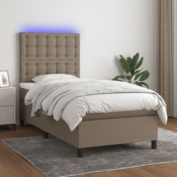 vidaXL Posteľ boxsping s matracom a LED sivohnedá 80x200 cm látka