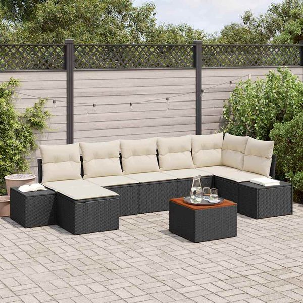 vidaXL Súprava záhradných pohoviek s vankúšom 8 pcs Čierna polyratan