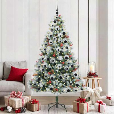 vidaXL Umelý vianočný stromček Zelená a biela 210 cm PVC, kov a plast