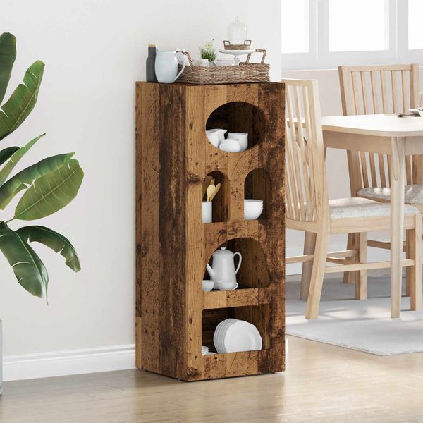 vidaXL Servírovacia skriňa ELST Staré drevo 40 x 35 x 100,5 cm