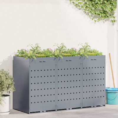vidaXL Úložisko na 3 koše Wheelie Svetlosivá 204 x 77,5 x 121,5 cm