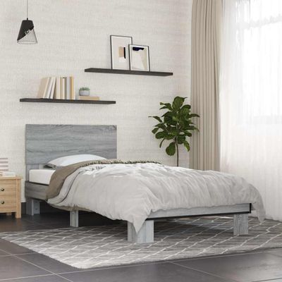 vidaXL Posteľný rám sivý sonoma 90x190 cm kompozitné drevo a kov