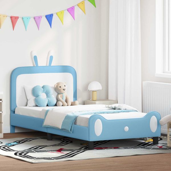 vidaXL Detský rám na posteľ s čelom Modrá 90 x 200 cm PU