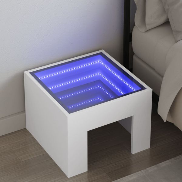 vidaXL Nočný stolík s nekonečnými LED biely 40x40x30 cm