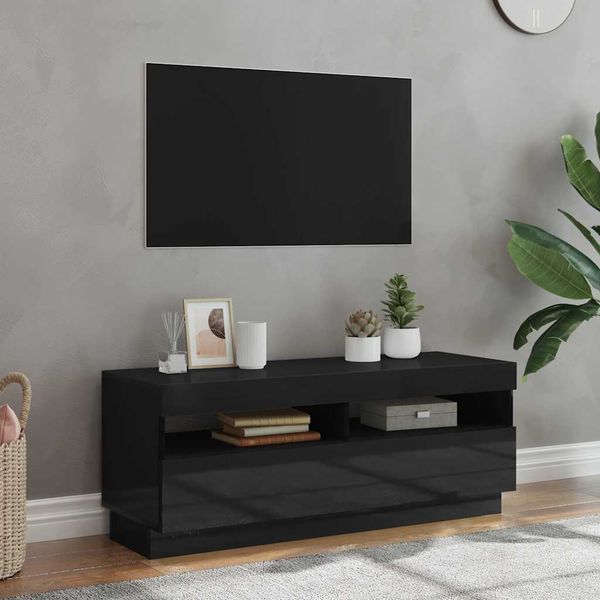 vidaXL TV skrinka s LED svetlami lesklá čierna 100x35x40 cm