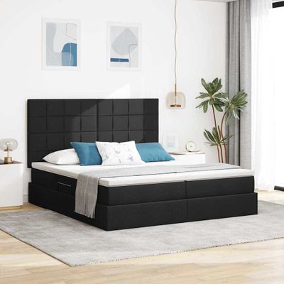 vidaXL Úložná posteľ s čelnou doskou Čierna 200 x 200 cm Látka